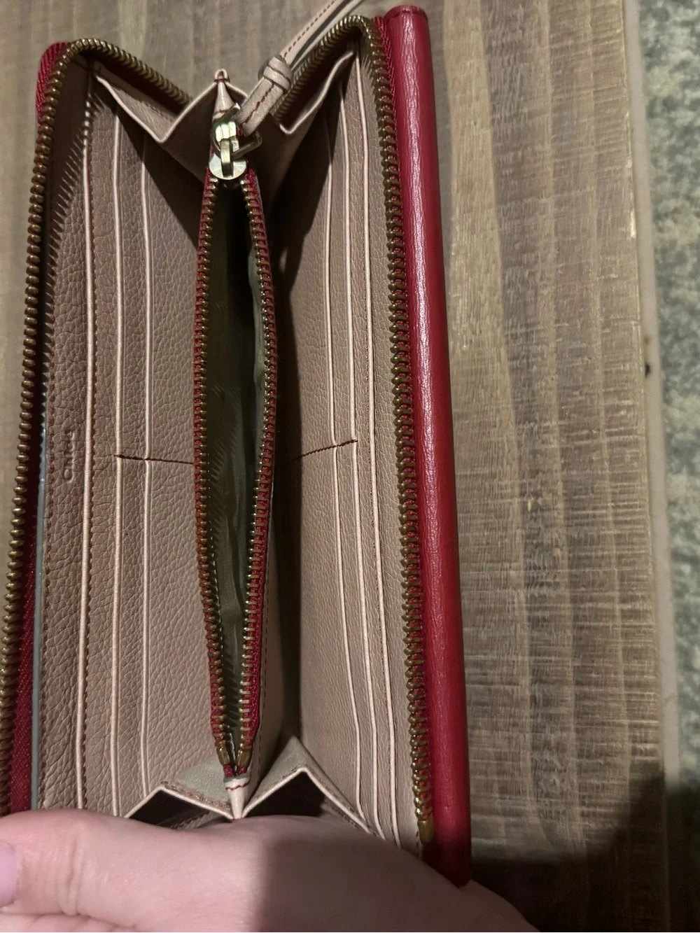 Chloé Colorblock Leather Zip Around Continental Wallet Pink Burgundy Gray